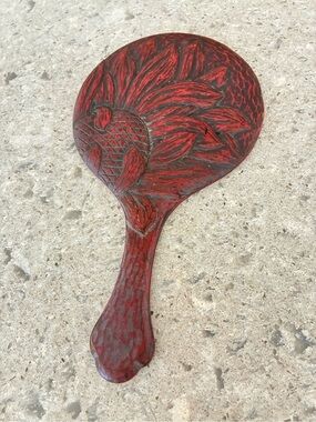 Vintage (1930s) Japanese Carved Lacquerware Hand Mirror